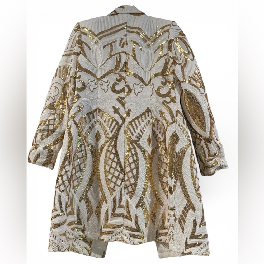 BLITHE White & Gold Sequin Embellished Art Deco Blazer Coat/Jacket size M - Picture 6 of 8